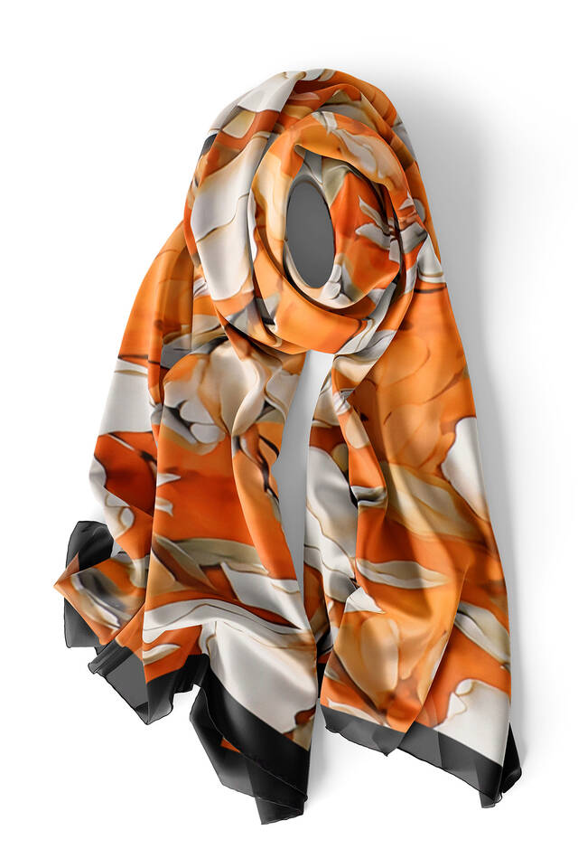 Orange Daffodil Pattern Silk Foulard - 4