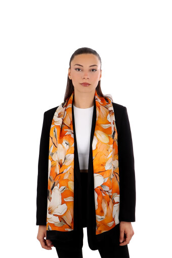 Orange Daffodil Pattern Silk Foulard 