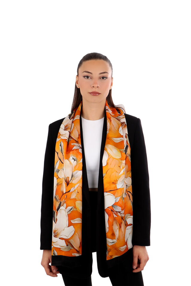 Orange Daffodil Pattern Silk Foulard 