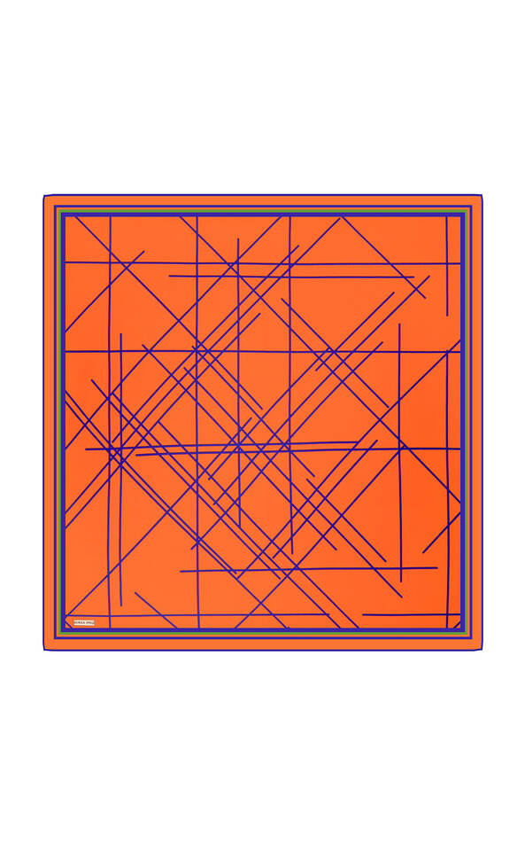 Orange Echo Pattern Twill Silk Square Scarf - 2