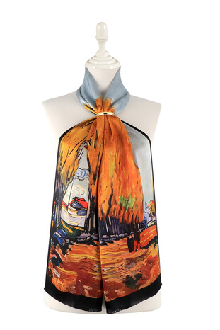 Orange Fall Pattern Silk Foulard 