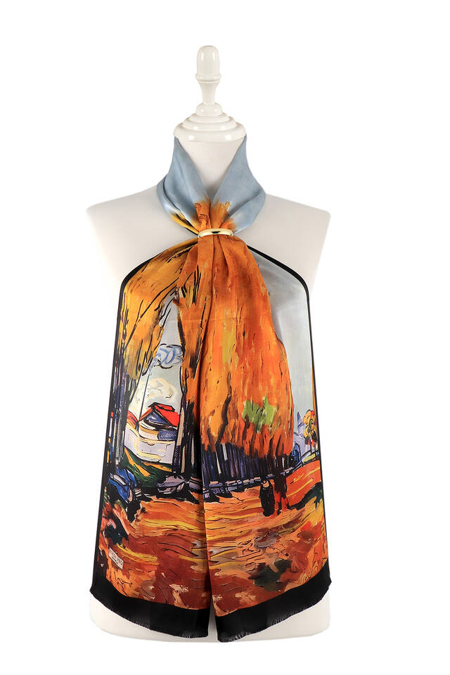 Orange Fall Pattern Silk Foulard 