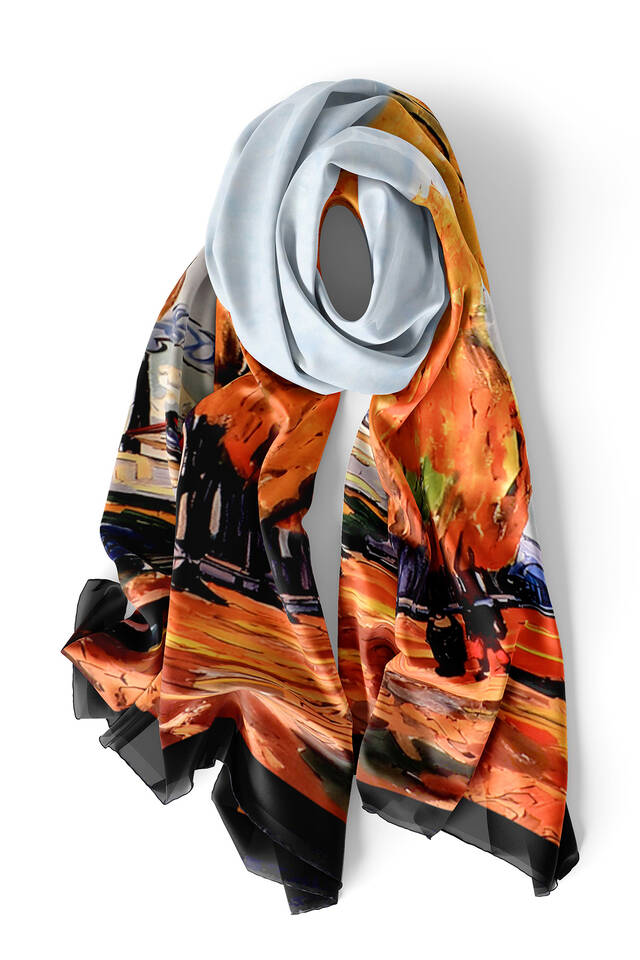 Orange Fall Pattern Silk Foulard - 3