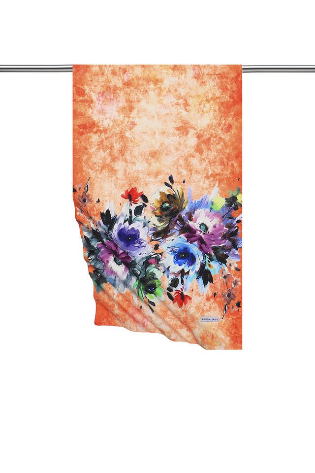 Orange Flower Silky Foulard - Bursa İpek