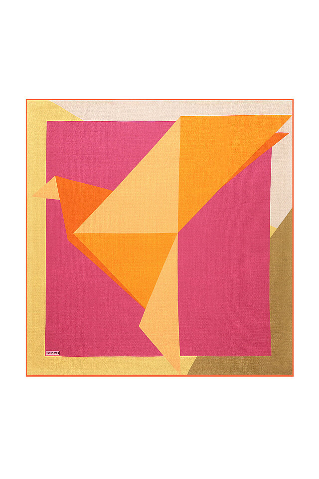 Orange Fuchsia Geometric Pattern Twill Silk Square Scarf 