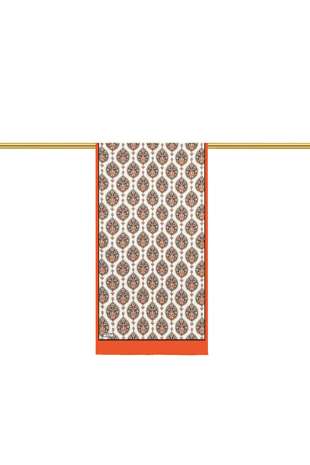 Orange Hatai Pattern Narrow Silk Foulard - 3
