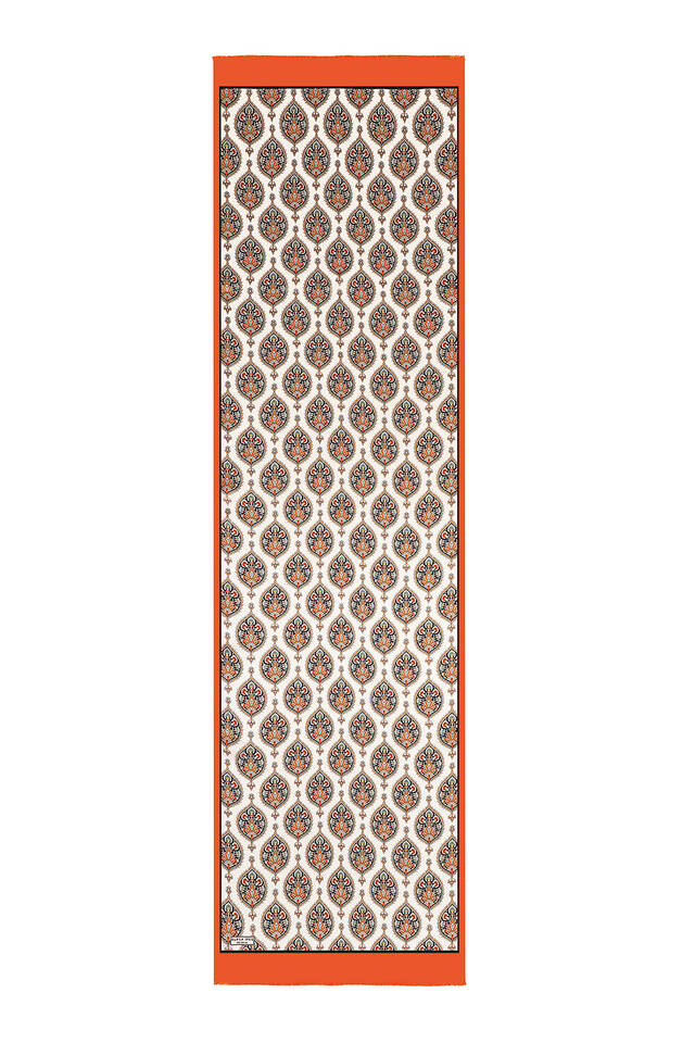 Orange Hatai Pattern Narrow Silk Foulard - 5