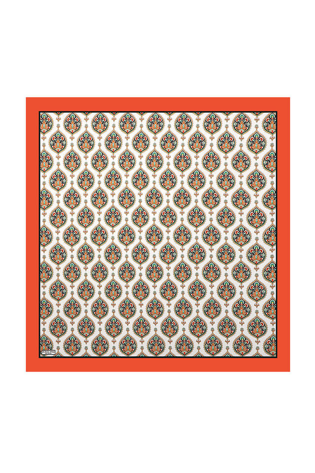 Orange Hatai Pattern Silk Square Scarf - 2