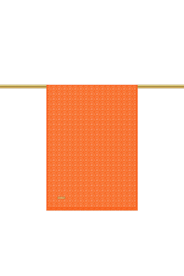 Orange Monogram Pattern Silk Cotton Scarf - Bursa İpek