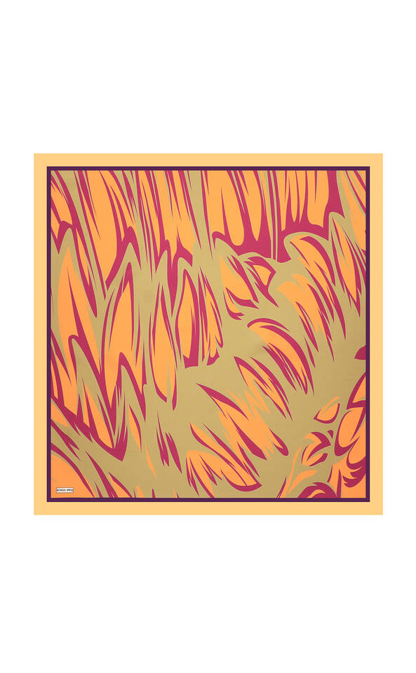 Orange Nilsu Pattern Twill Silk Square Scarf - 2
