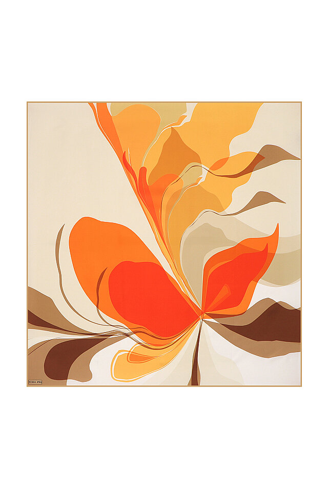 Orange Orchid Pattern Twill Silk Square Scarf 
