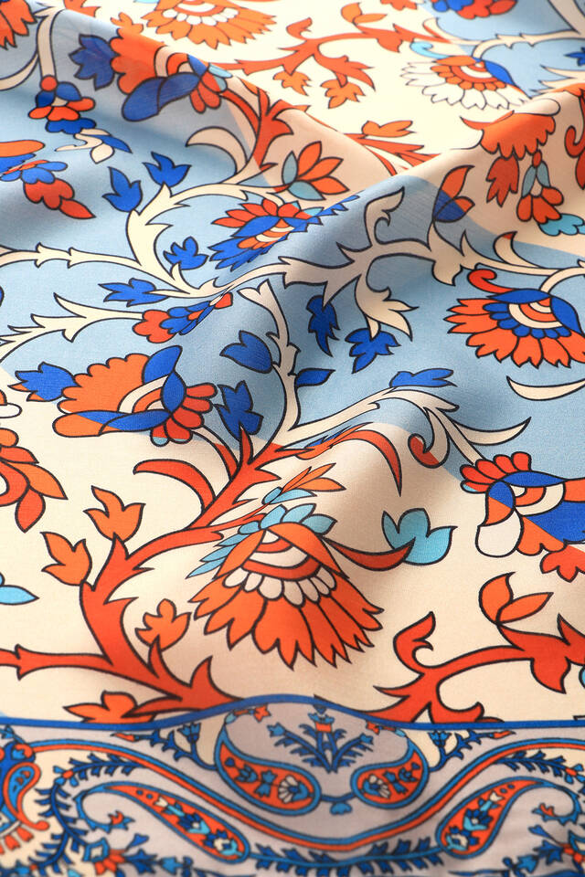 Orange Shawl Pattern Voile Silk Square Scarf - 3