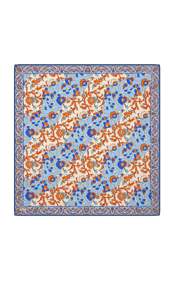 Orange Shawl Pattern Voile Silk Square Scarf - 2