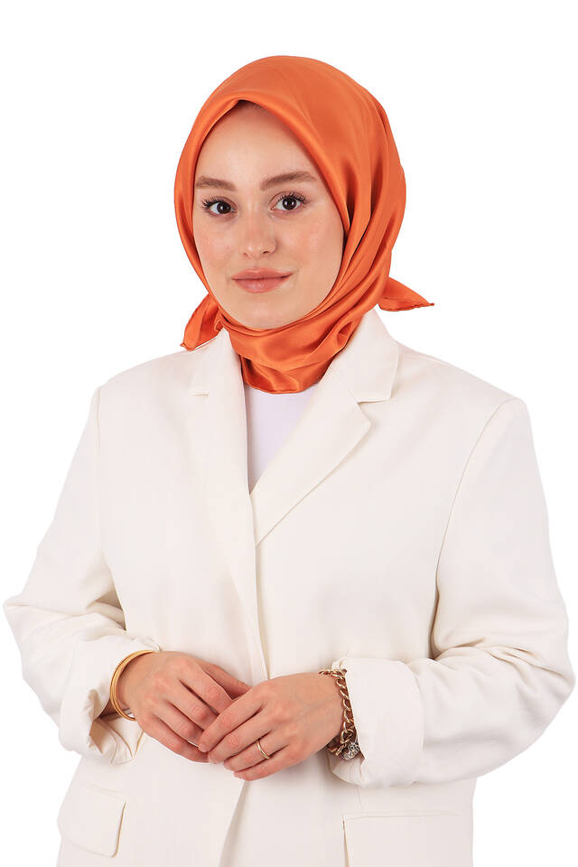 Orange Solid Color Sura Silk Square Scarf - 2