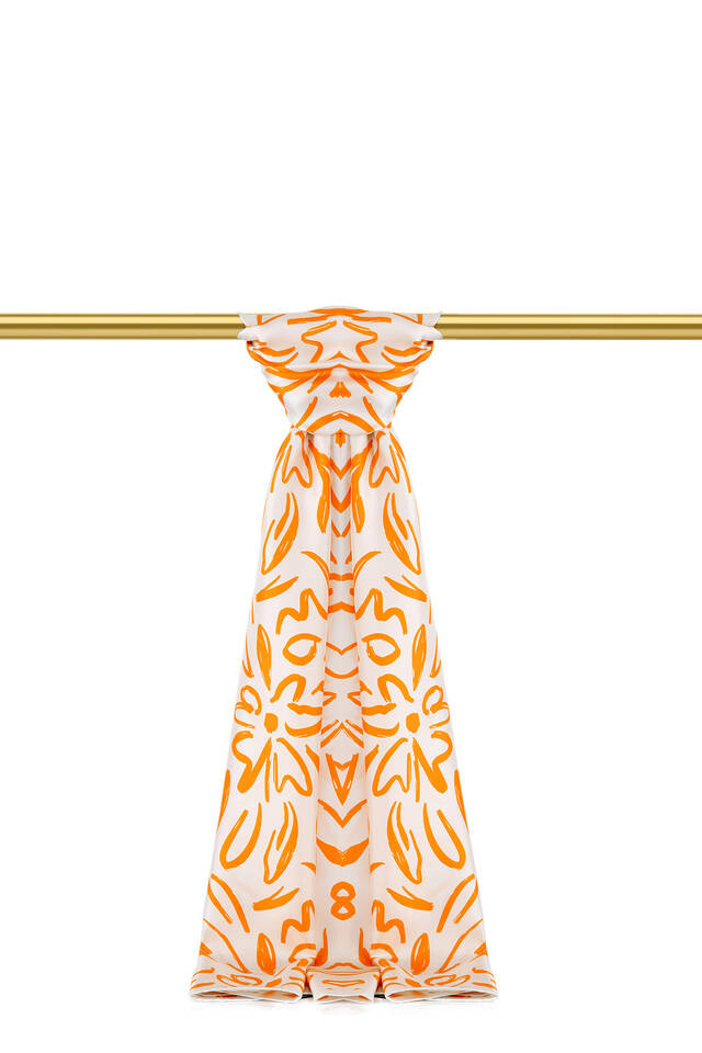Orange Spring Pattern Twill Silk Scarf 
