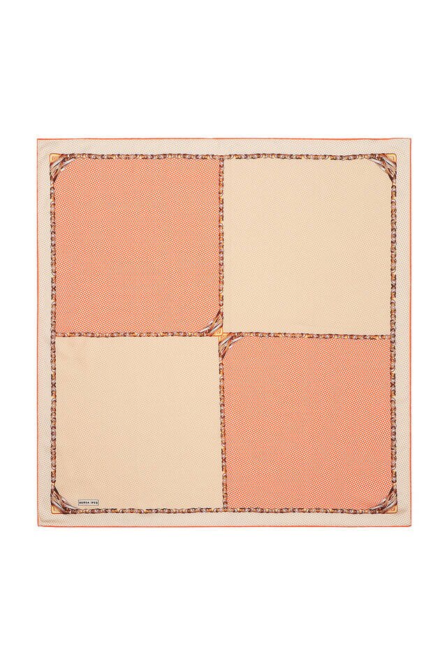 Orange Straw Pattern Twill Silk Square Scarf - 2