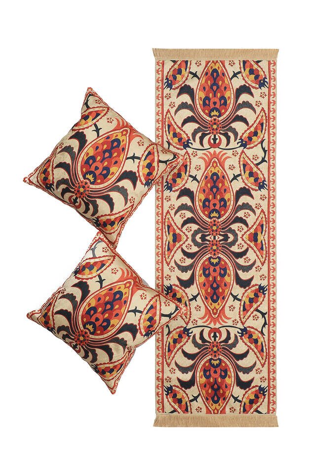 Orange Velvet Runner Set - Bursa İpek