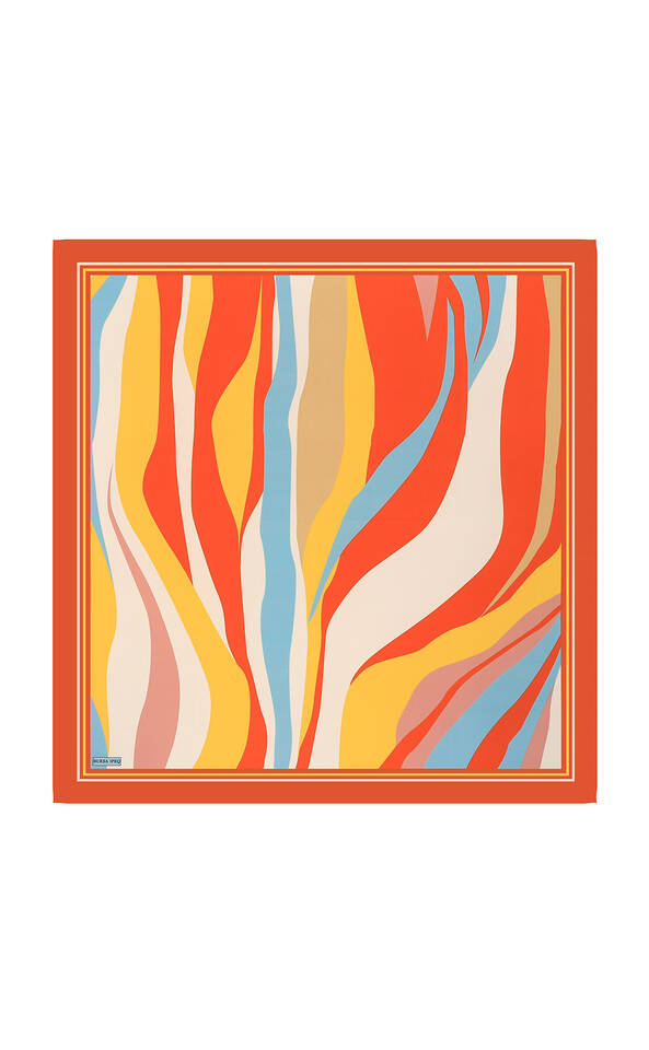 Orange Wave Pattern Twill Silk Square Scarf - 2