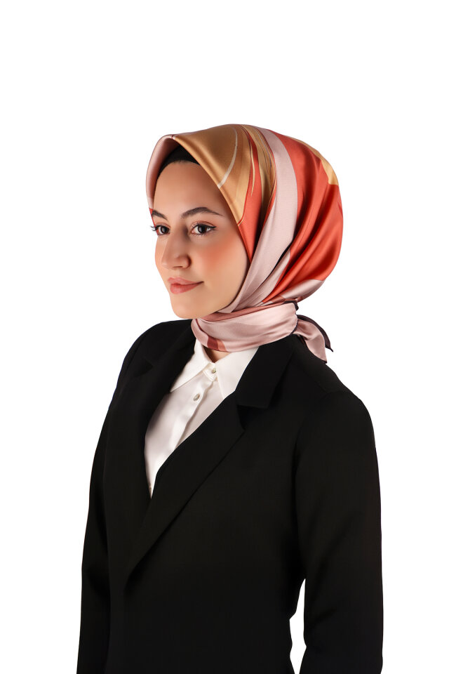 Sorbet Orchid Pattern Twill Silk Scarf - Bursa İpek