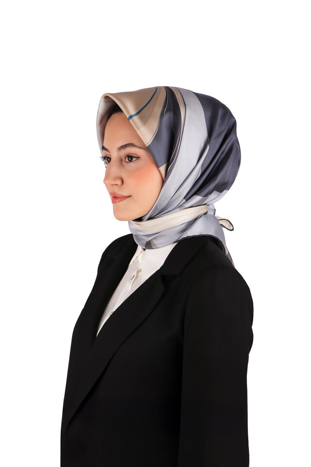 Marin Orchid Pattern Twill Silk Scarf - Bursa İpek