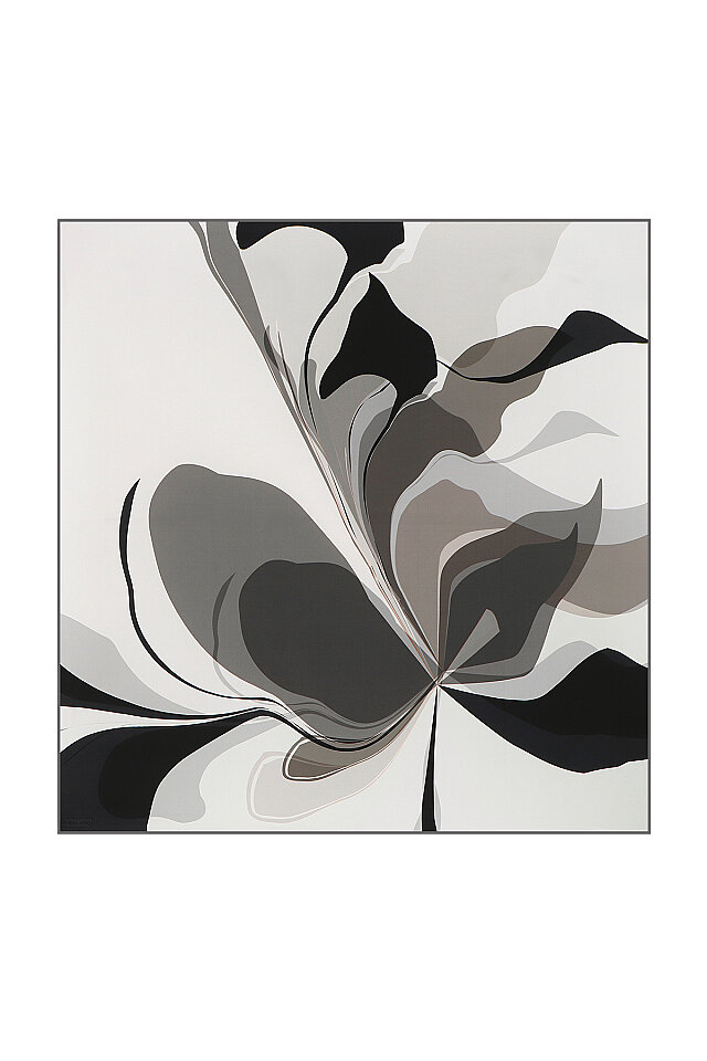 Gri Orkide Desen Twill İpek Eşarp 