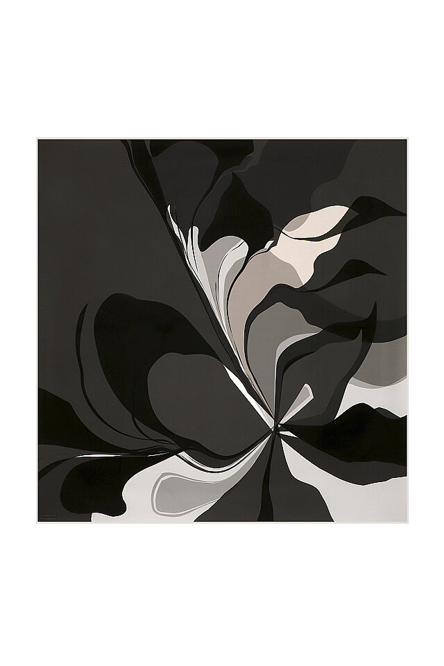 Siyah Orkide Desen Twill İpek Eşarp 