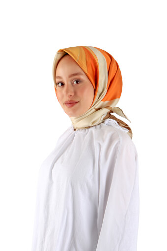 Turuncu Orkide Desen Twill İpek Eşarp 