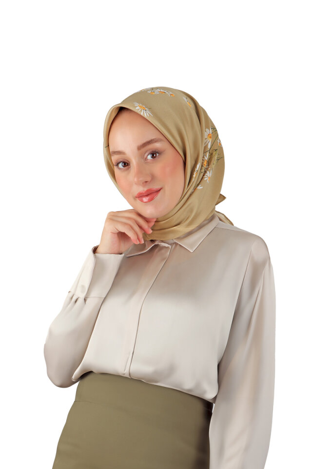 Kum Papatya Desen Twill İpek Eşarp 