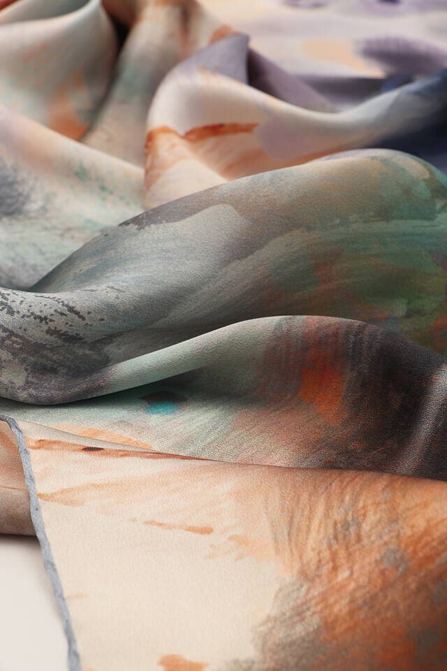 Bakır Pastel Desen Sura İpek Eşarp - 3