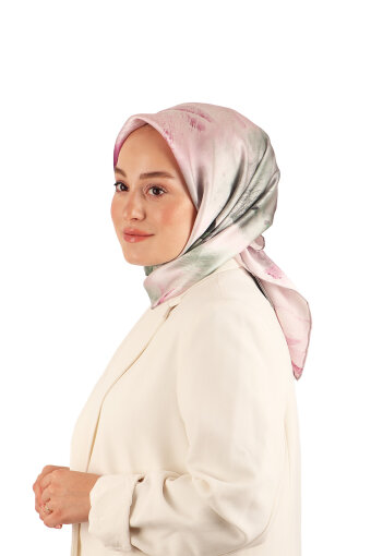 Lila Pastel Desen Sura İpek Eşarp 