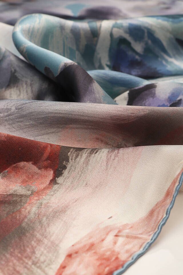 Mavi Pastel Desen Sura İpek Eşarp - 3