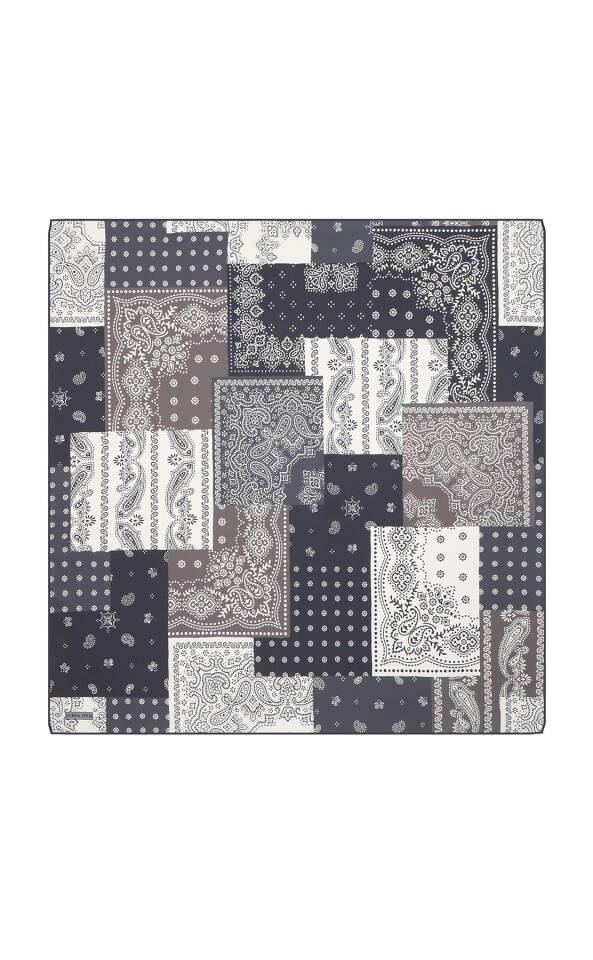 Antrasit Patchwork Desen Twill İpek Eşarp - 2
