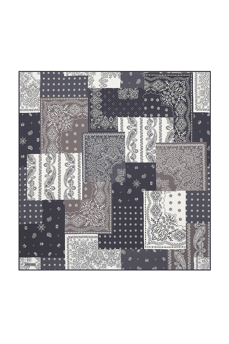 Antrasit Patchwork Desen Twill İpek Eşarp