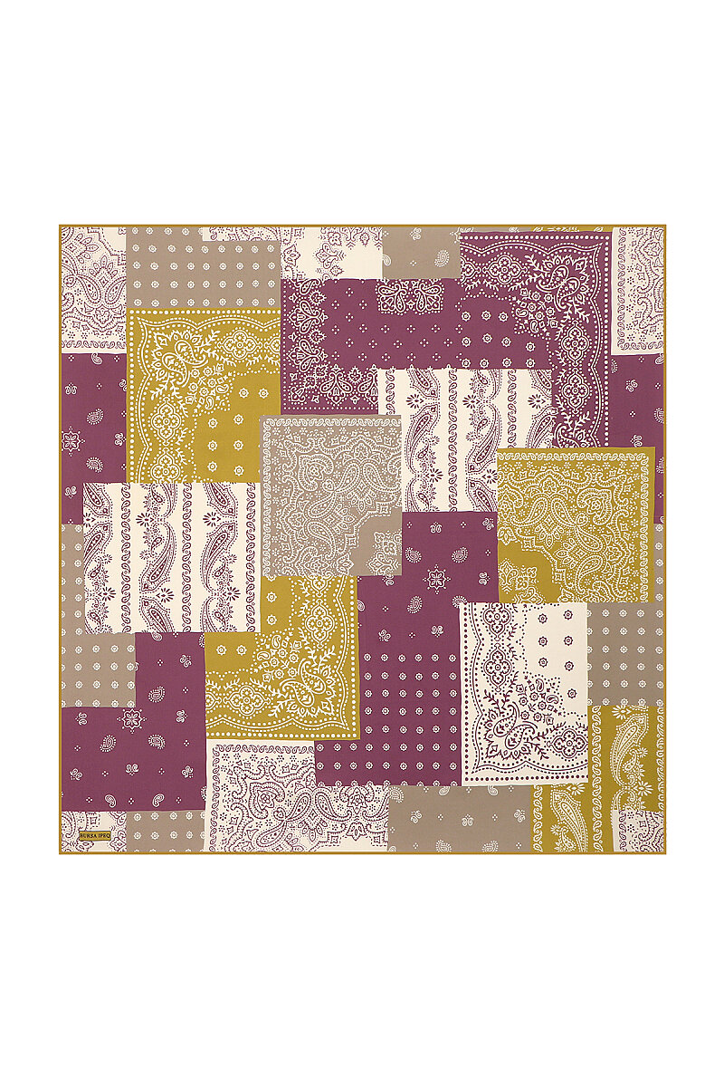 Asit Yeşil Patchwork Desen Twill İpek Eşarp
