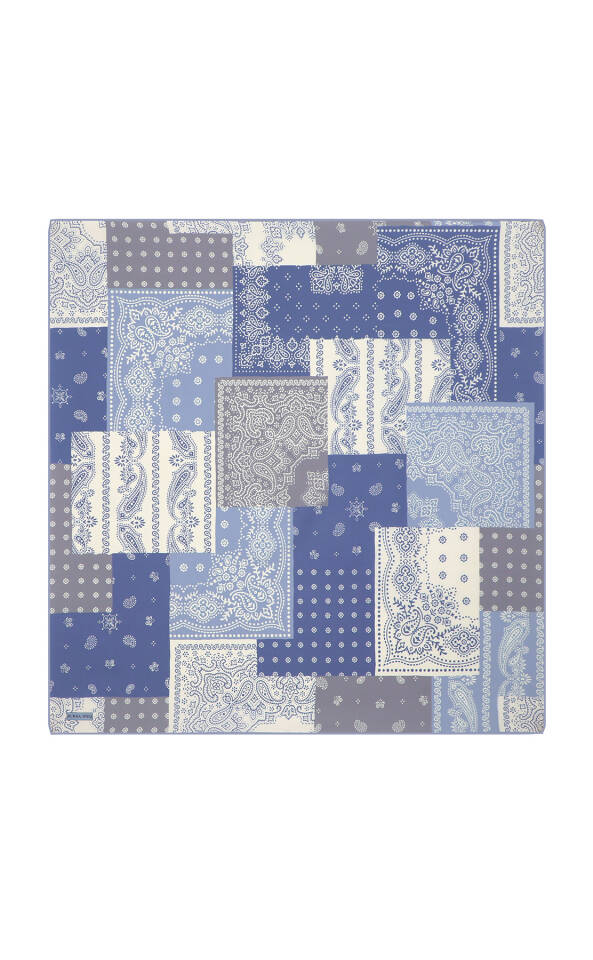İndigo Patchwork Desen Twill İpek Eşarp - 2