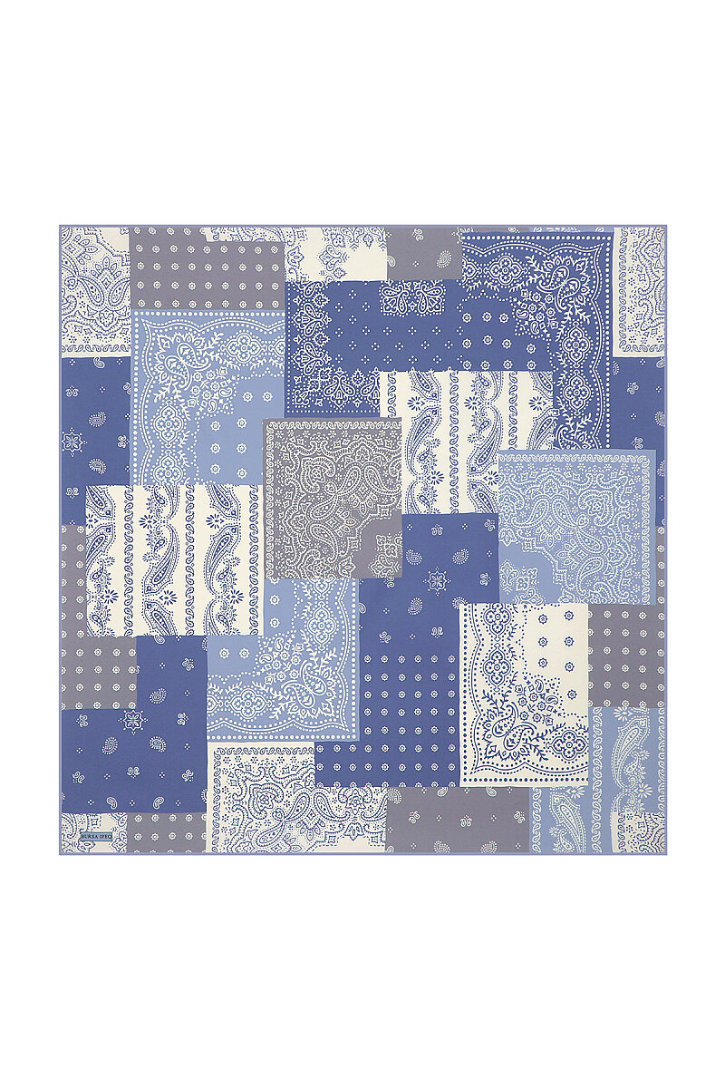 İndigo Patchwork Desen Twill İpek Eşarp
