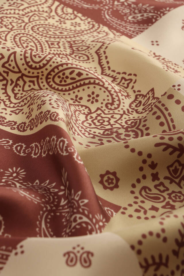 Kiremit Patchwork Desen Twill İpek Eşarp - 3