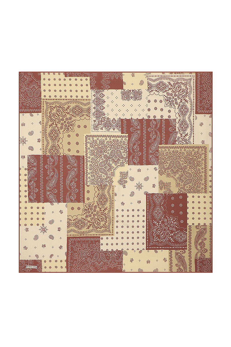 Kiremit Patchwork Desen Twill İpek Eşarp