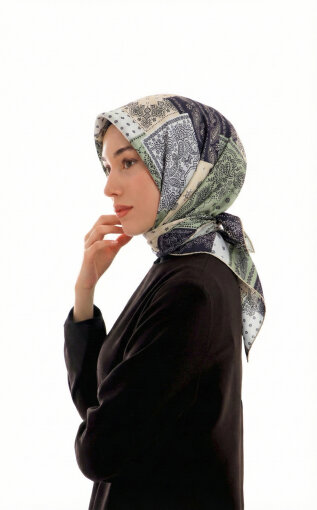 Mint Patchwork Desen Twill İpek Eşarp 