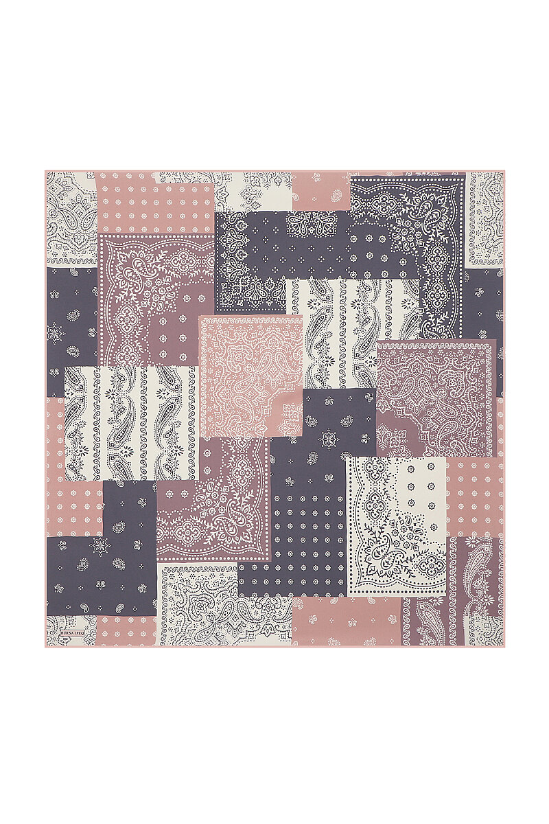 Pembe Patchwork Desen Twill İpek Eşarp