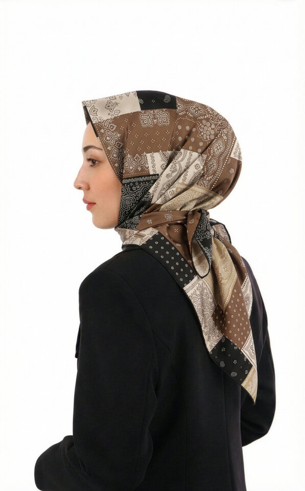 Taba Patchwork Desen Twill İpek Eşarp 