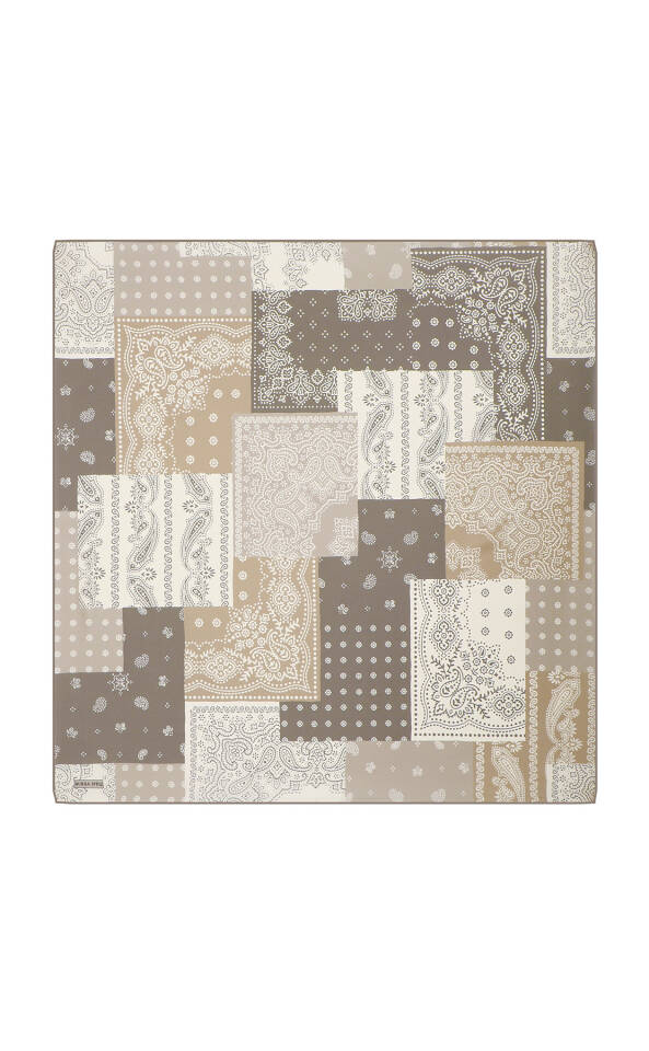 Taş Patchwork Desen Twill İpek Eşarp - 2