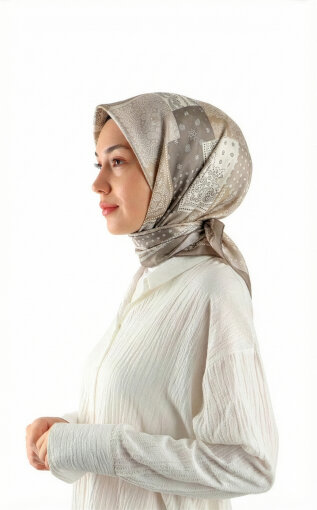 Taş Patchwork Desen Twill İpek Eşarp 