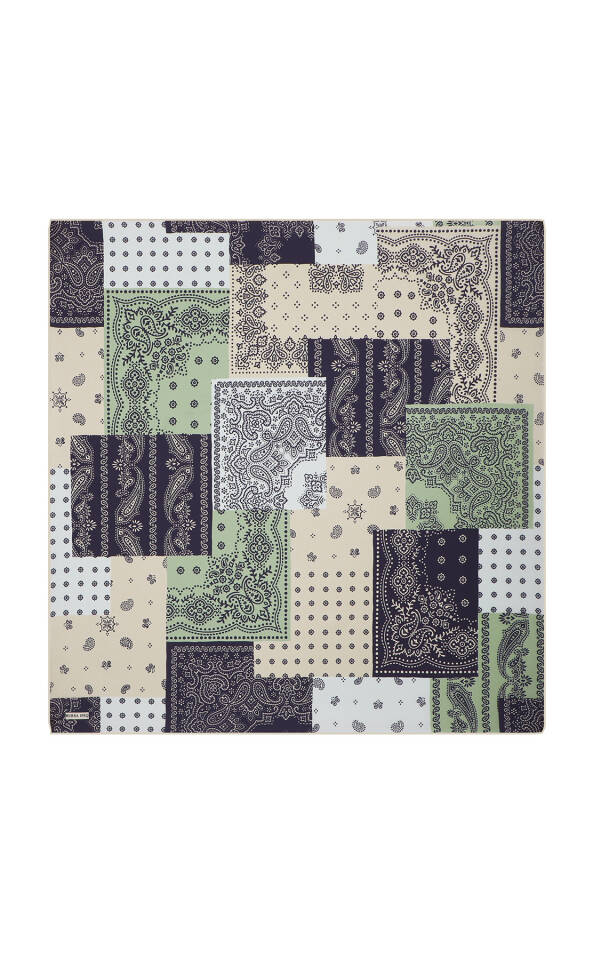 Mint Patchwork Pattern Twill Silk Scarf - 2