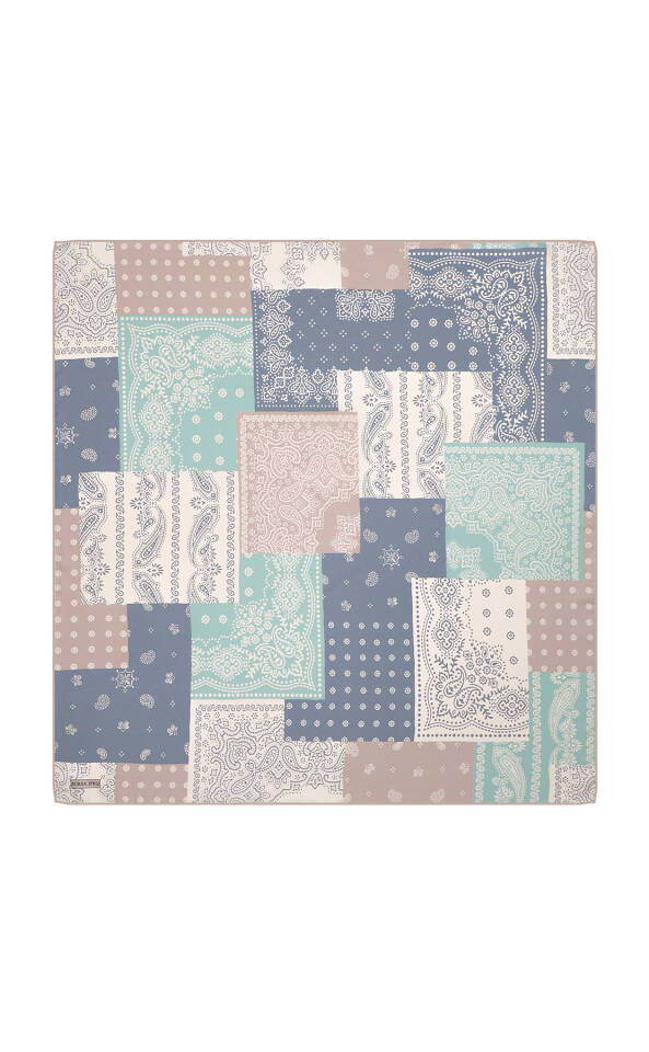 Powder Patchwork Pattern Twill Silk Scarf - 2