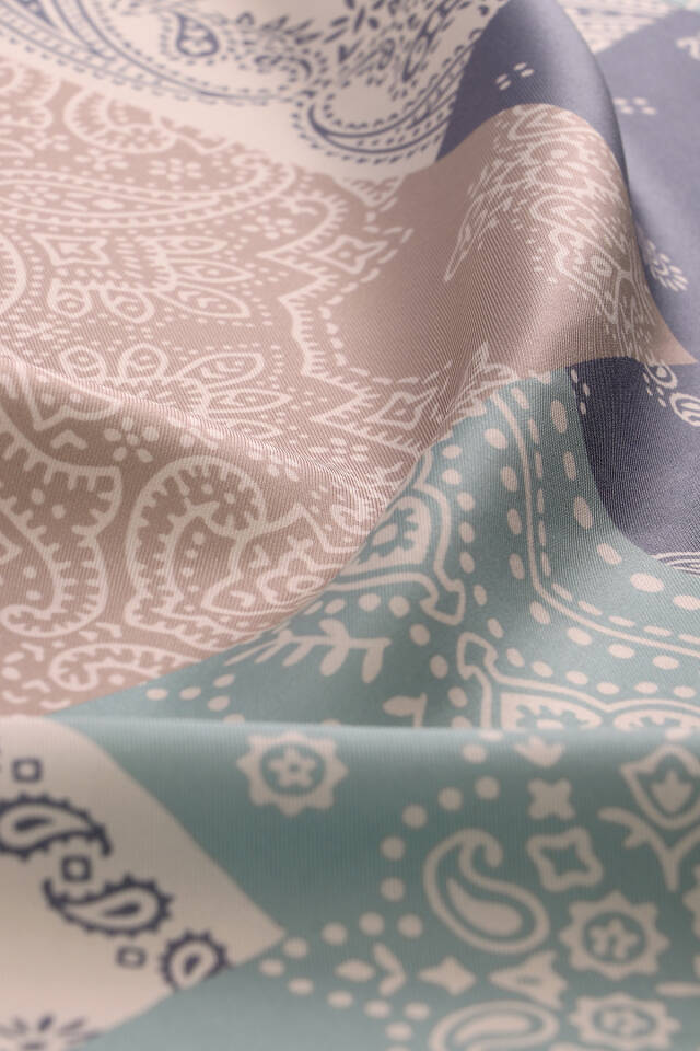 Powder Patchwork Pattern Twill Silk Scarf - 3