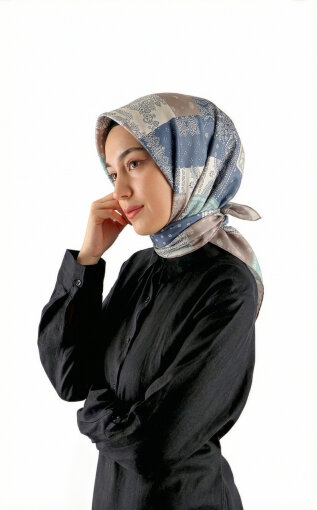 Powder Patchwork Pattern Twill Silk Scarf 