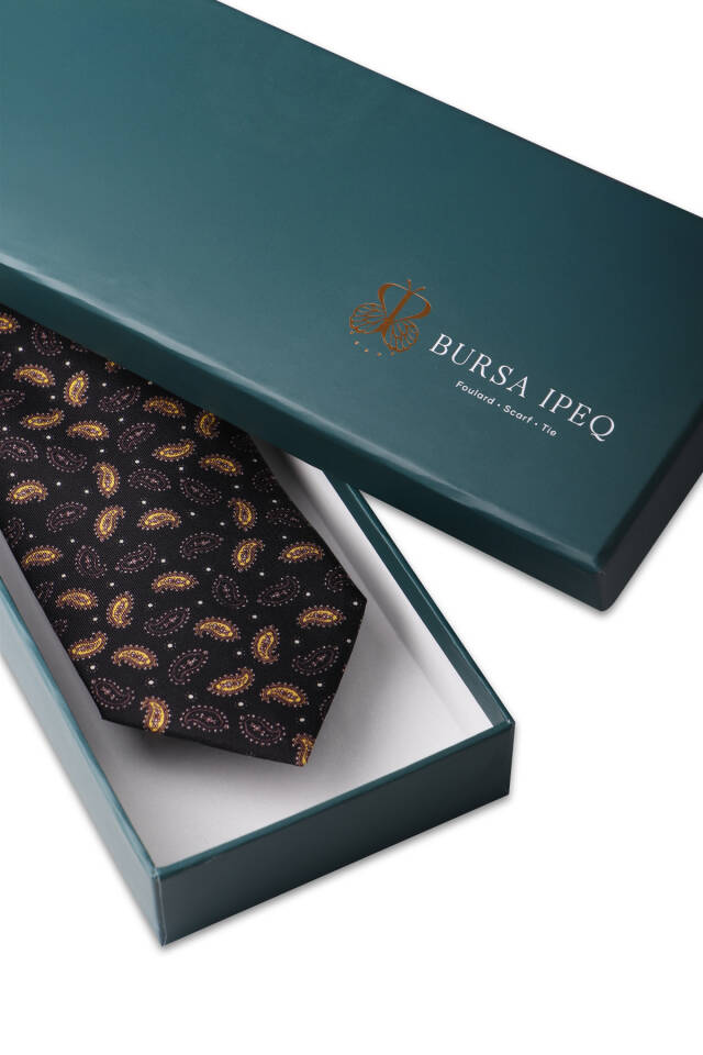 Black Patterned Silk Tie - 4