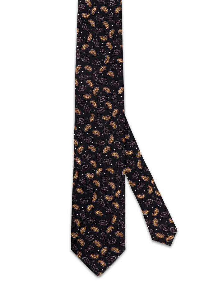 Black Patterned Silk Tie - 3