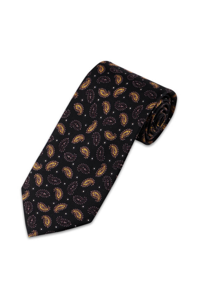 Black Patterned Silk Tie - 2